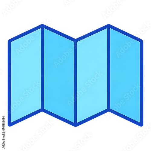 Blue Hexagonal Folded Paper Icon with Transparent Background, Minimalist Design Element
