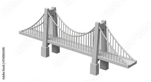 Detailed 3D Model of a Suspension Bridge with Tall Towers and Cables.