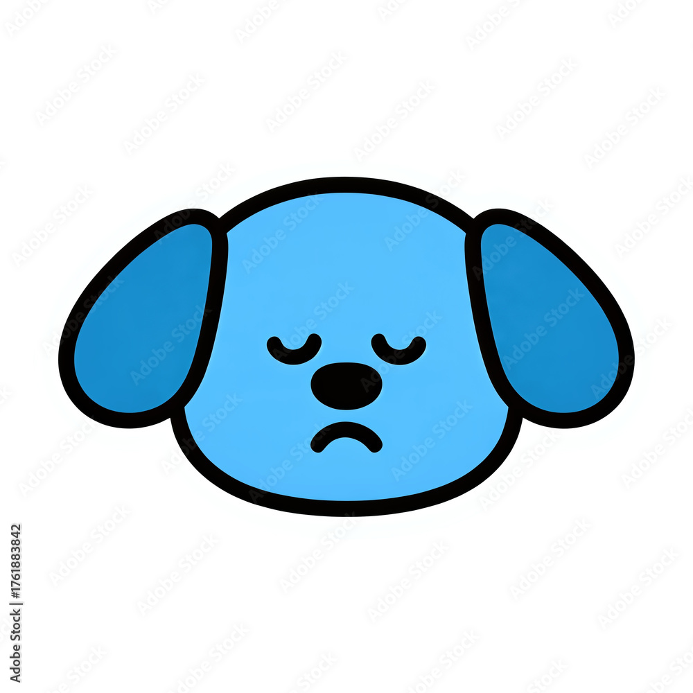 Obraz premium Blue Sad Dog Face with Transparent Background, Simple Cartoon Illustration for Web Design