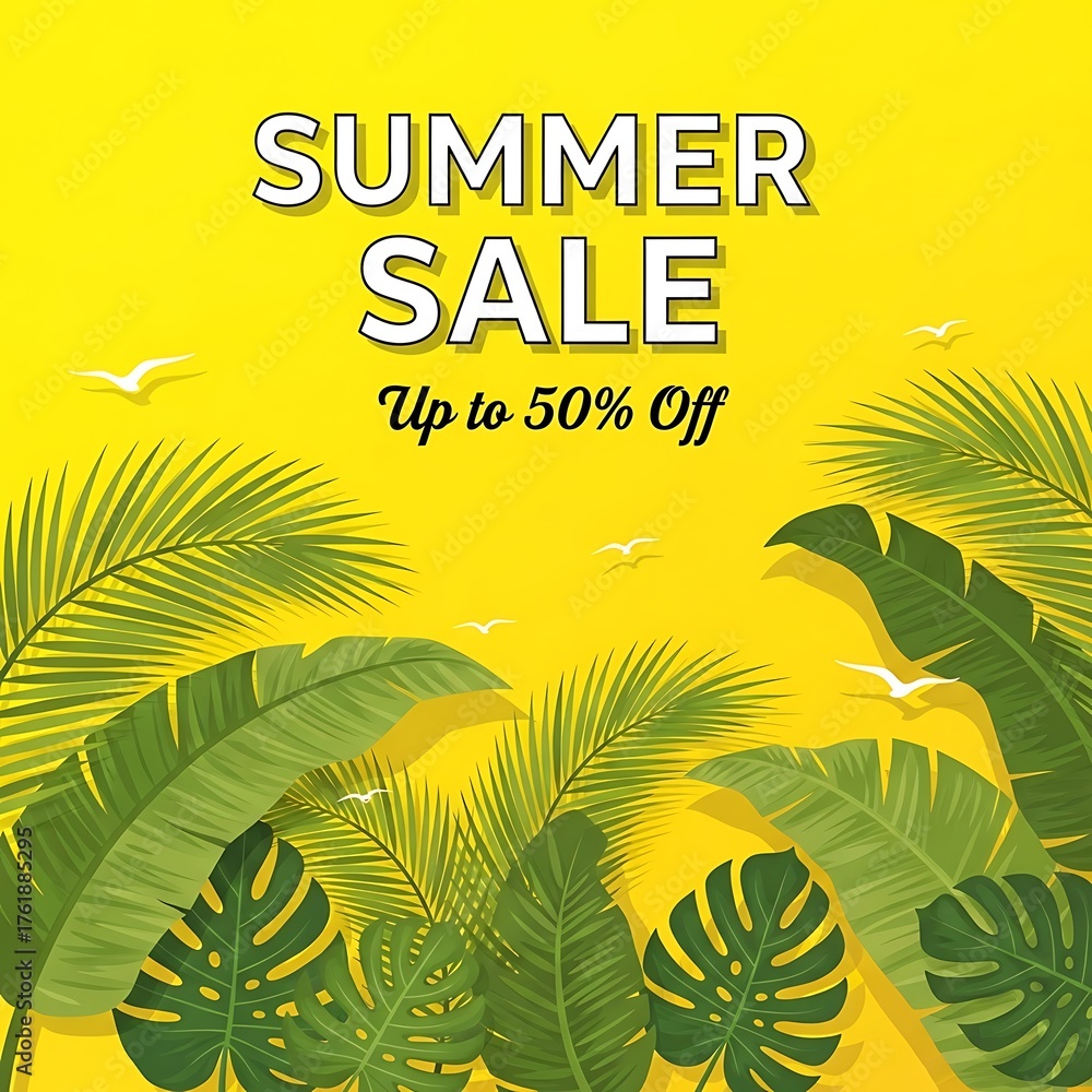 Obraz premium Summer Sale Tropical Leaves Discount.