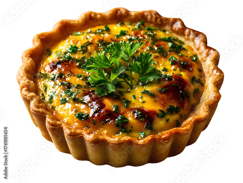 Mini quiche with golden crust and herbs isolated on transparent background