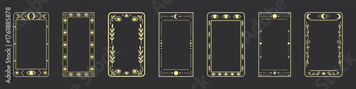 Modern magic and witchcraft frames set. Astrology line art with stars, sun, and moon, mystical collection.
