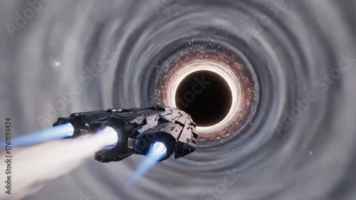 Futuristic Spaceship Ventures Towards a Massive Black Hole in Deep Space.