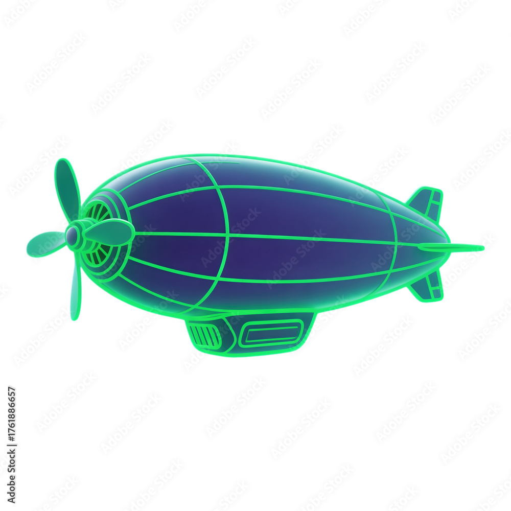 Obraz premium Glossy Green Airship with Transparent Background, 3D Realism Design Element