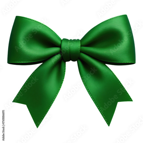 Glossy Emerald Bow with Transparent Background, 3D Realism Design Element