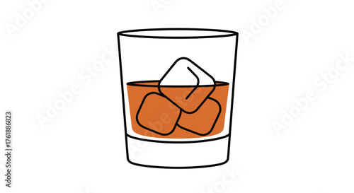Hand-drawn Whiskey Glass with Ice Cubes Illustration.