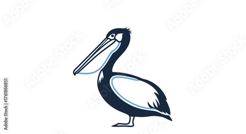 Elegant Silhouette of a Dark Blue Pelican Bird.