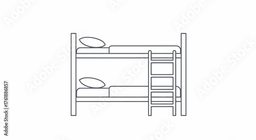 Simple Line Art Illustration of a Two-Tier Bunk Bed with Ladder.