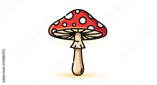 Whimsical Red Mushroom with White Spots Cartoon Style.