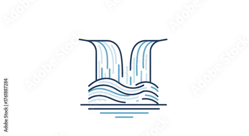 Minimalist Line Art Illustration of a Waterfall with Flowing Water.