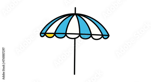 Simple Hand-Drawn Blue and White Striped Umbrella with Yellow Accent.