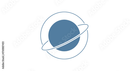 Stylized Blue Planet with Ring System in Minimalist Design.