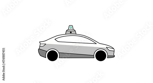 Autonomous Self-Driving Car Illustration with Roof Sensor.