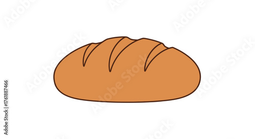 A golden-brown loaf of bread with score marks on top.