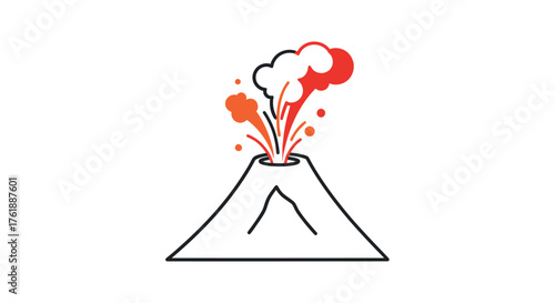 Simple Illustrated Volcano Erupting with Smoke and Lava.