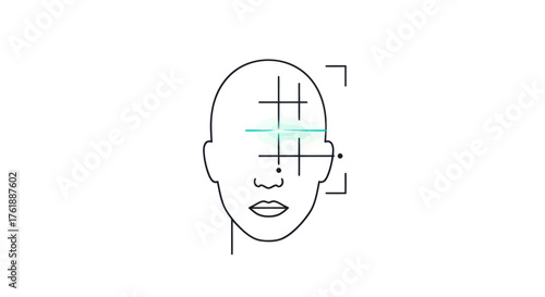 Human Head Diagram with Facial Recognition Grid and Green Highlight.