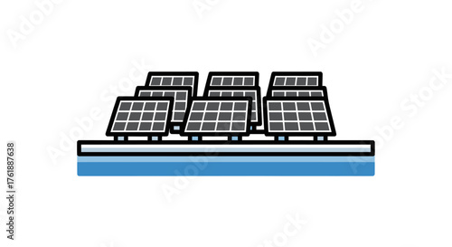 Solar Panels Array on Blue Support Structure for Renewable Energy Generation.