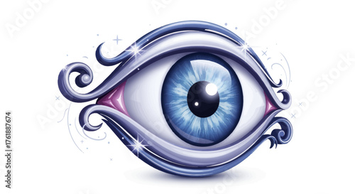 Stylized Blue Eye with Decorative Eyelashes and Details.