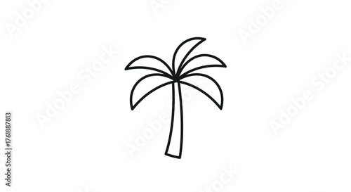 Simple Line Art Illustration of a Tropical Palm Tree.