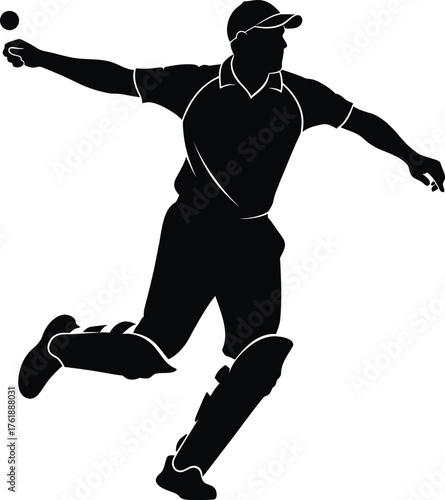 Silhouette of a cricket player throwing a ball