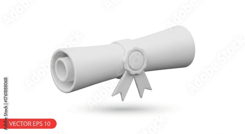 Rolled Diploma Certificate with Ribbon and Seal.