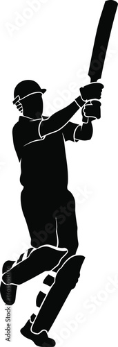Silhouette of a cricketer batting with full force