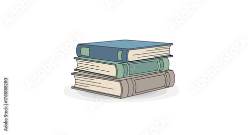 Stack of three hardcover books with colorful spines.