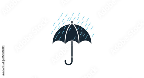 Simple Black Umbrella Protecting from Falling Rain Illustration.