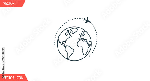 Airplane flying around the Earth a simple line art illustration of global travel.