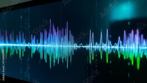 Rainbow Soundwave Digital data dances in vibrant hues on a dark screen