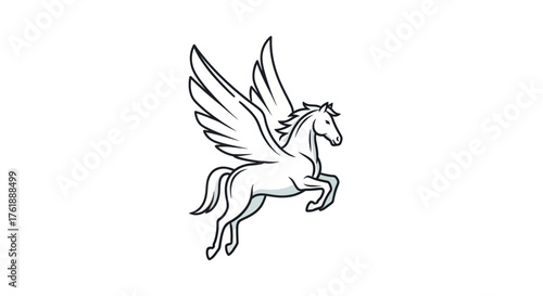 Majestic winged horse Pegasus in a dynamic leaping pose rendered in a classic line art style.