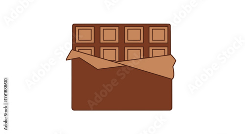 Chocolate Bar with Wrapper Partially Removed Revealing Square Sections.