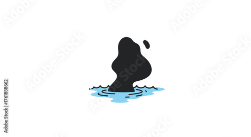Black Oil Spill Erupting from Water Surface Isolated.