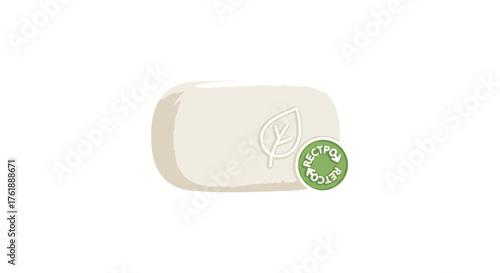 A rectangular bar of white soap with a green circular eco-friendly label.