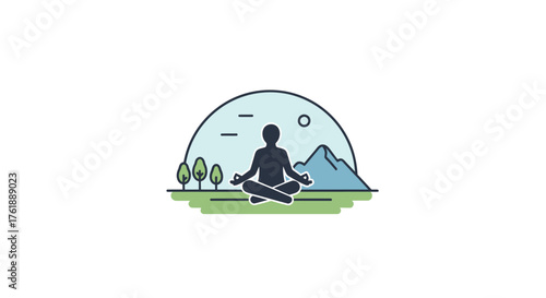 Mindful Meditation in Peaceful Nature Landscape Vector Art.