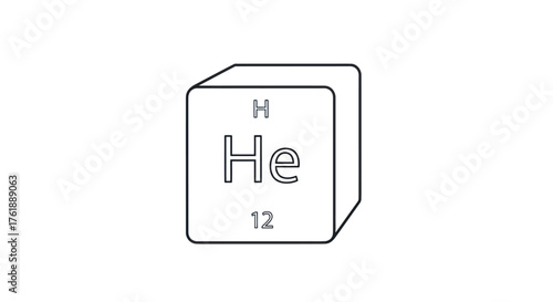 Stylized Cube Representing Helium Element from Periodic Table.
