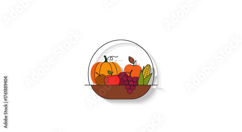 Autumn Harvest Fruits and Vegetables in a Glass Bowl.