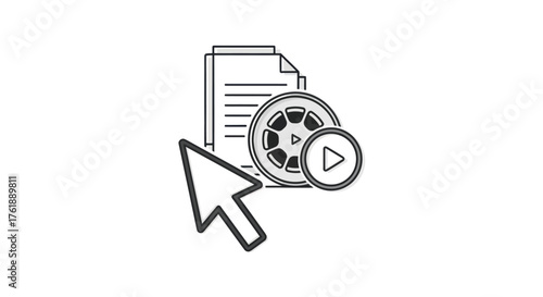 Digital Media and Document Icon with Cursor Pointer.