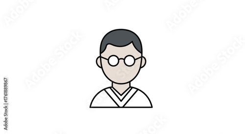 Simple cartoon icon of a person with round glasses.