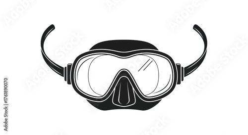 Black and white vector illustration of a diving mask with two clear lenses.