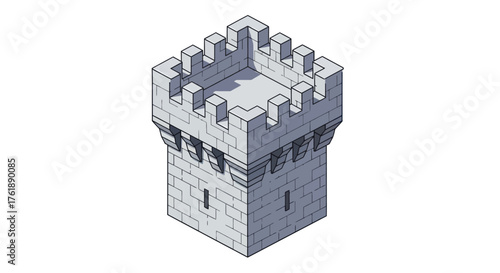 Isometric View of a Stone Castle Tower Structure.