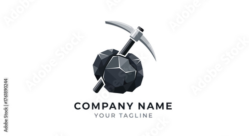 Mining Pickaxe Striking a Dark Ore Rock Symbolizing Resource Extraction.