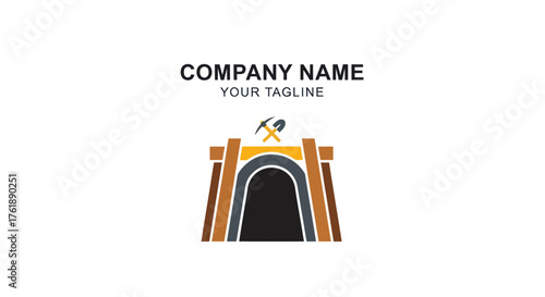 Mining tunnel entrance with a miner holding a pickaxe at the top.