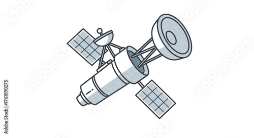 Detailed illustration of a modern communication satellite with solar panels and dish antenna.