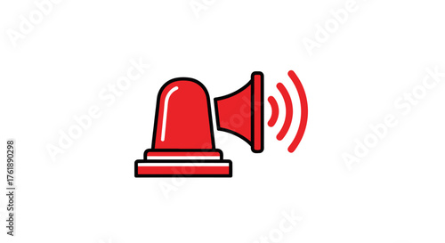 Red Emergency Siren Light with Sound Waves Icon.
