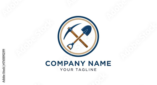 Mining Tools Pickaxe and Shovel Emblem Logo Design.