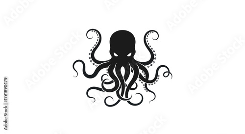 Silhouette of a menacing octopus with swirling tentacles.