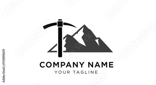 Mining Company Logo Featuring a Pickaxe and Mountain Silhouette.