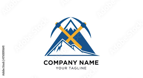 Mining Company Logo with Pickaxes and Mountains.