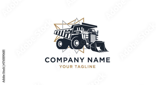 Heavy duty dump truck construction equipment logo design for business.